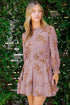 Lantern Sleeve Deep V Neck Knotted Tiered Mini Dress